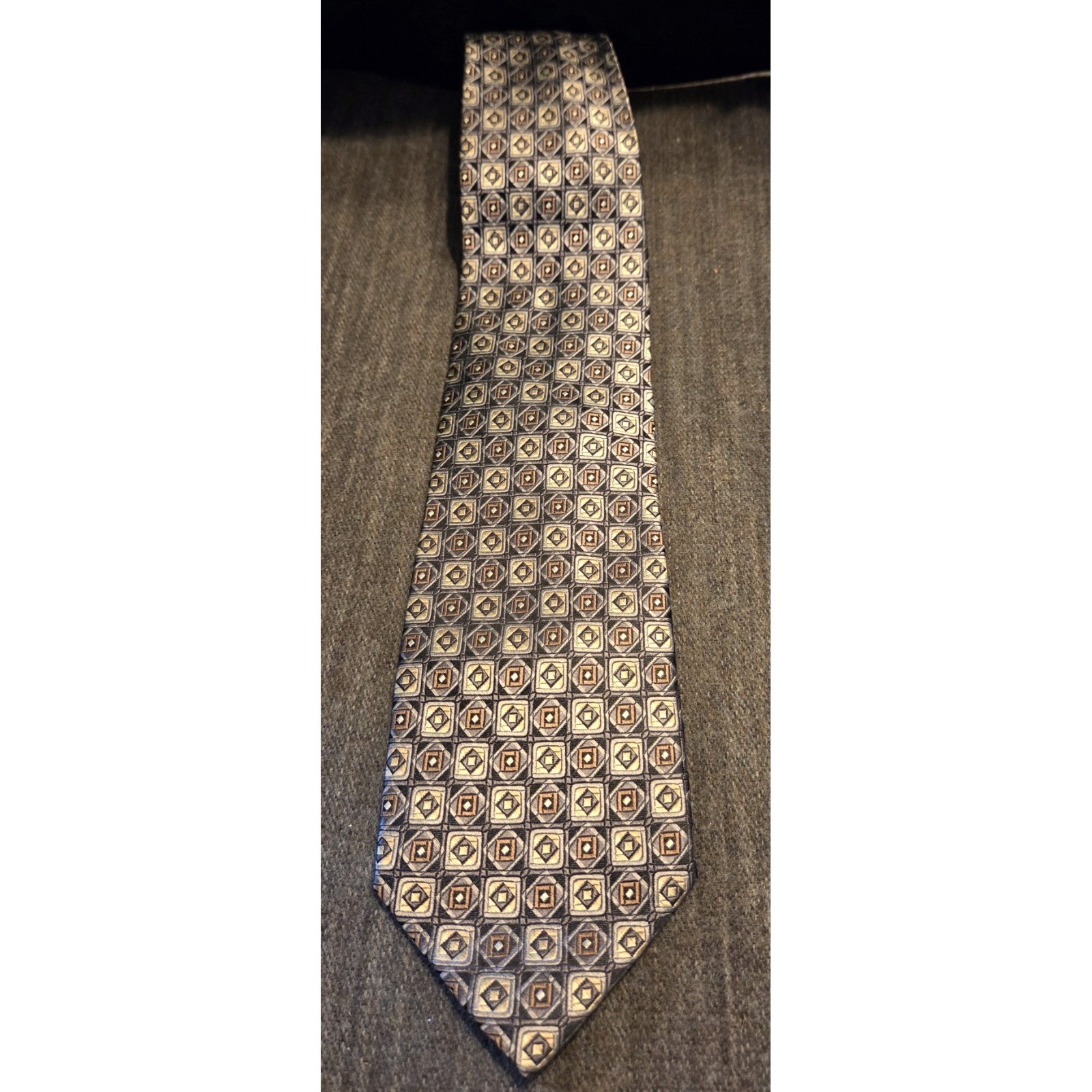 Pronto Uomo Silk Necktie Mens One Size Charcoal Gold Geometric Medallion Tie